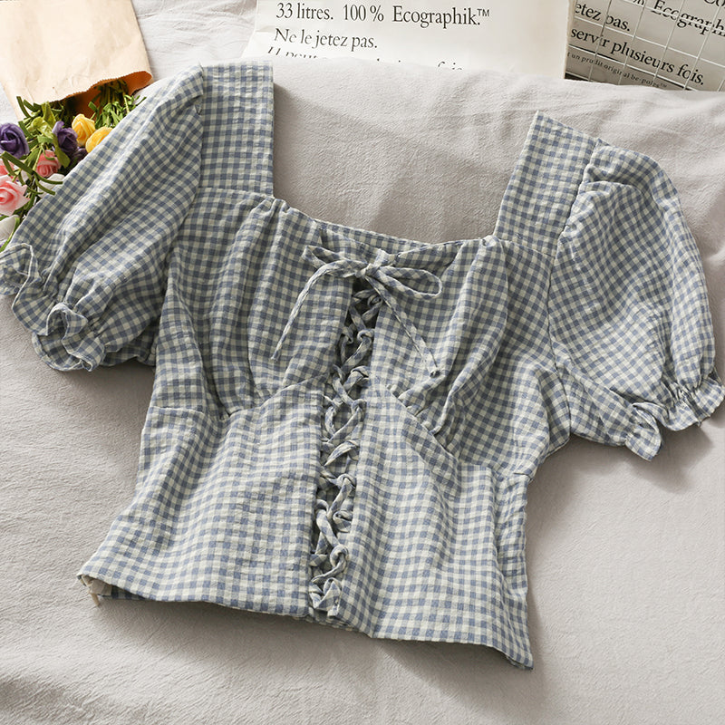 Cute Plaid Short Sleeve Top  301