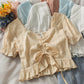 Simple drawstring short sleeve crop top  292