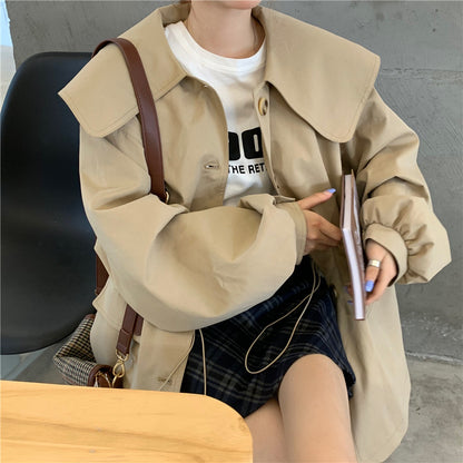 Fashionable lapel waist long sleeve trench coat  278