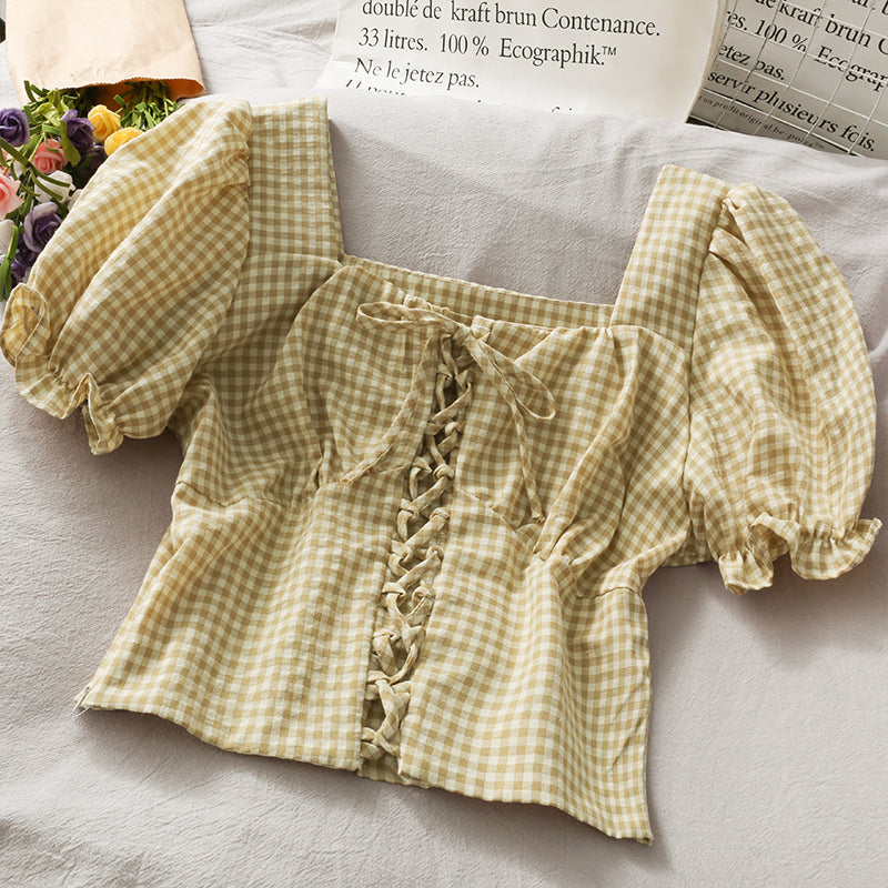 Cute Plaid Short Sleeve Top  301