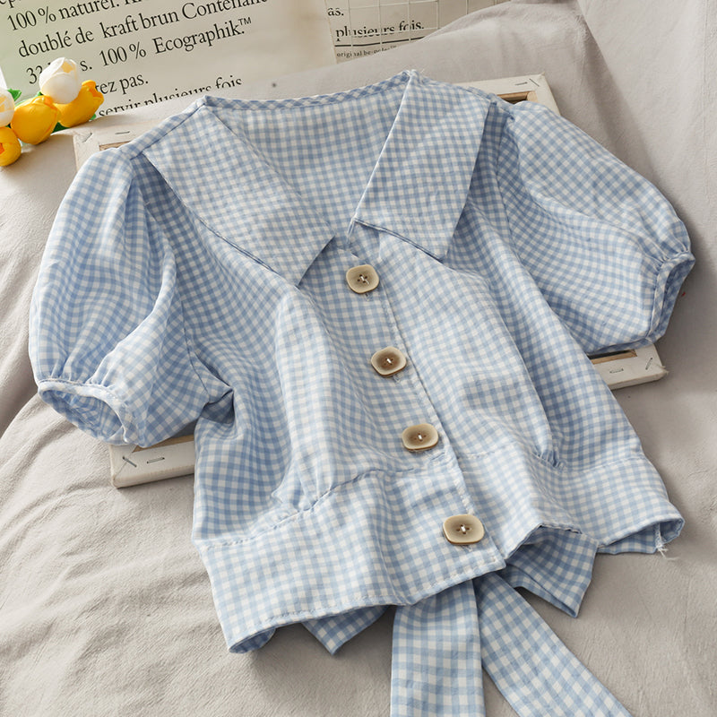 Cute Plaid Short Sleeve Top  299