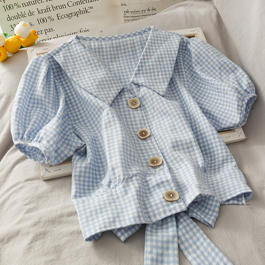 Cute Plaid Short Sleeve Top  299