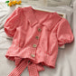 Cute Plaid Short Sleeve Top  299