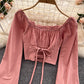Cute long sleeve lace up tops 270