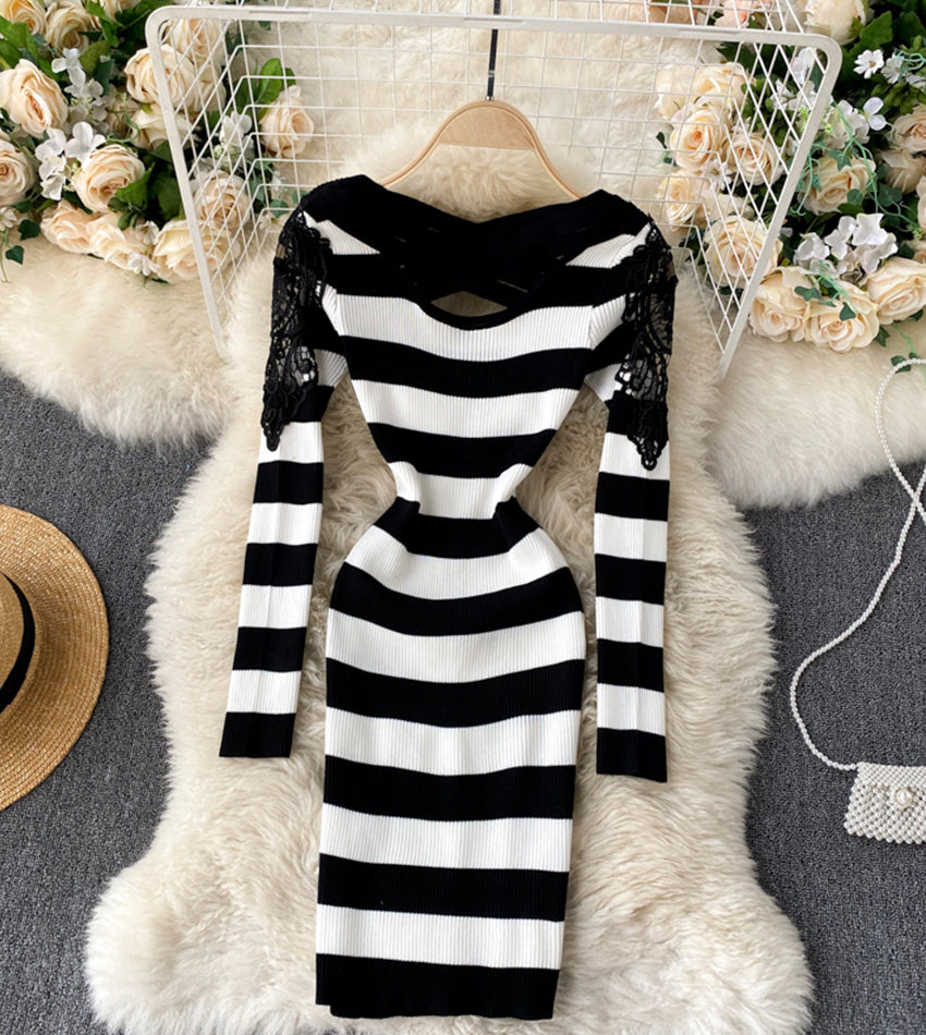 Sexy long sleeve knitted sweater lace panel sweater  191