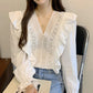 White v neck long sleeve tops  257