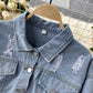 Haut court à manches longues en denim bleu 246