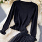 Elegant black long-sleeved sweater + lace skirt  205
