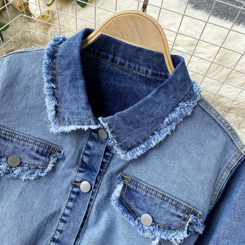 Haut court à manches longues en denim chic 247