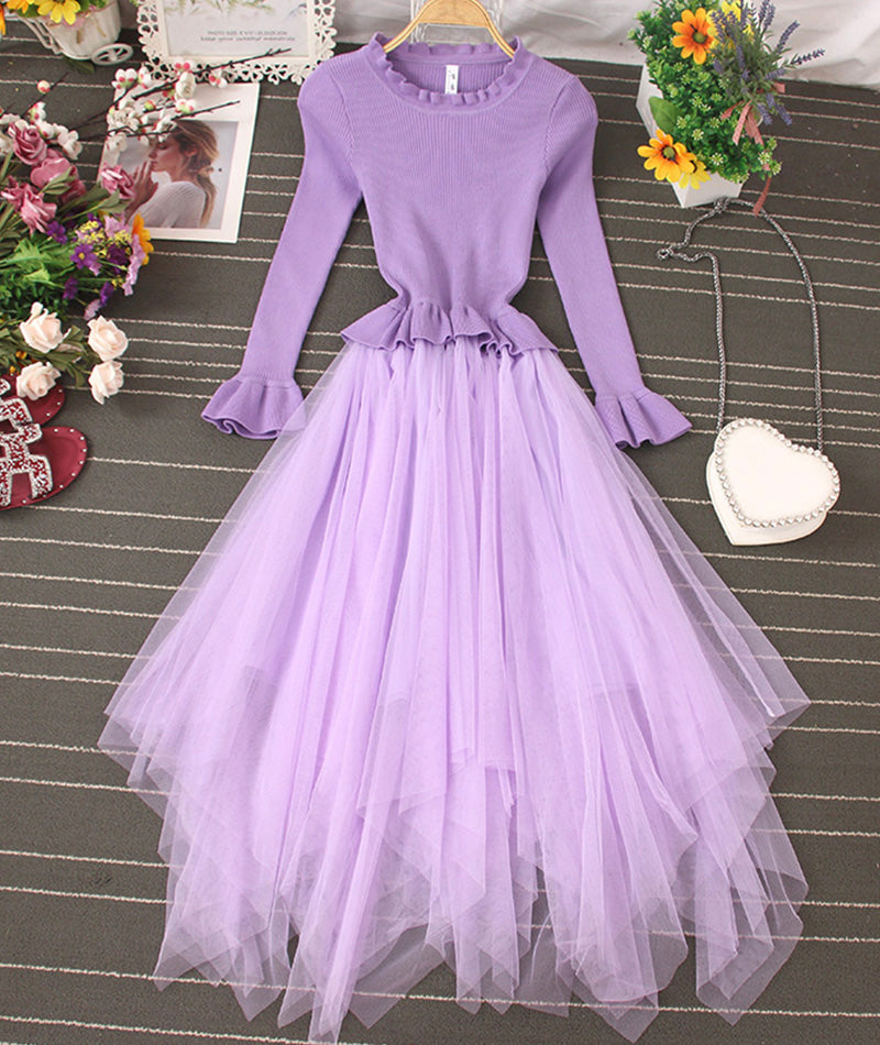 Schönes A-Linien-Patchwork-Kleid aus gestricktem Tüll 204