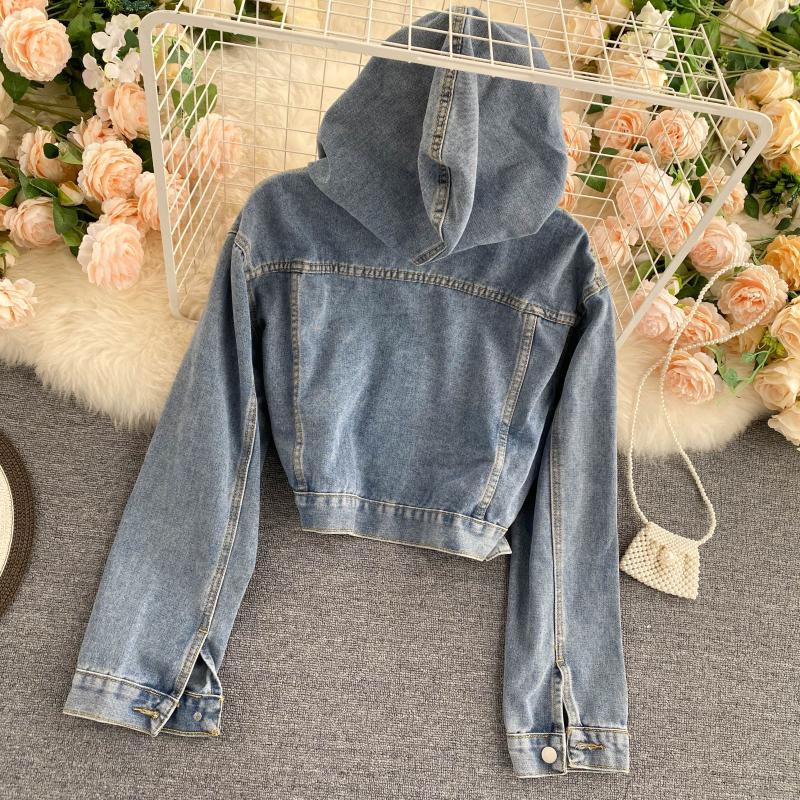 Fashionable denim long-sleeved top and hooded cropped top  248