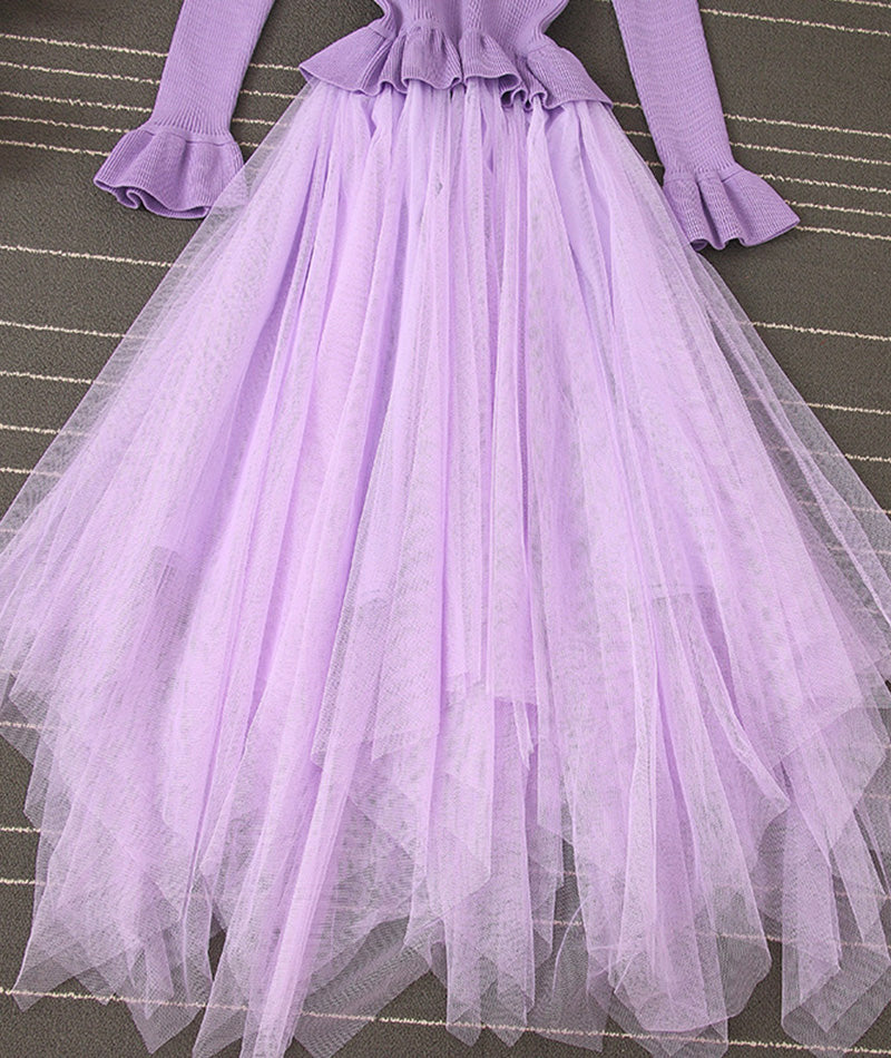 Schönes A-Linien-Patchwork-Kleid aus gestricktem Tüll 204