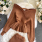 Modisches Langarm-Pullover mit V-Ausschnitt Pullover-Set 207