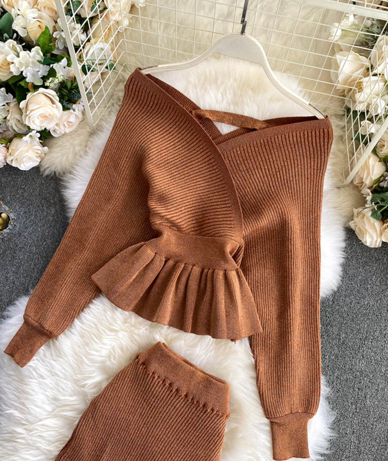 Modisches Langarm-Pullover mit V-Ausschnitt Pullover-Set 207