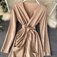 A line v neck long sleeve dress  203