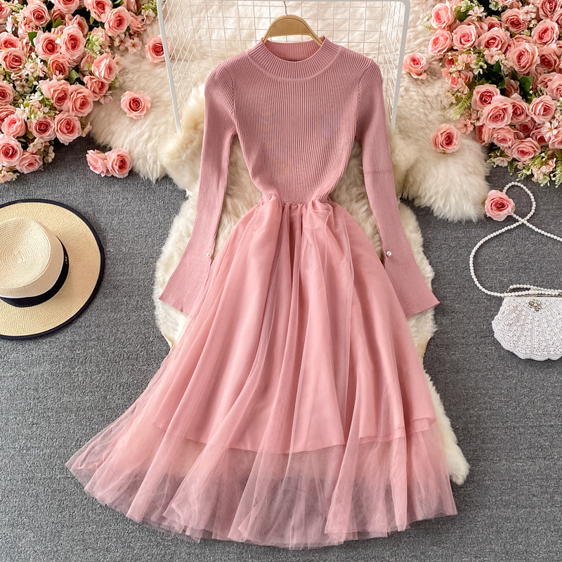 Cute long-sleeved knitted long-sleeved dress  167
