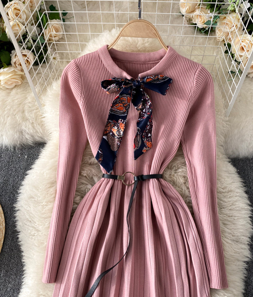 Cute A line long sleeve sweater dress  179
