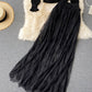 Elegant black long-sleeved sweater + lace skirt  205