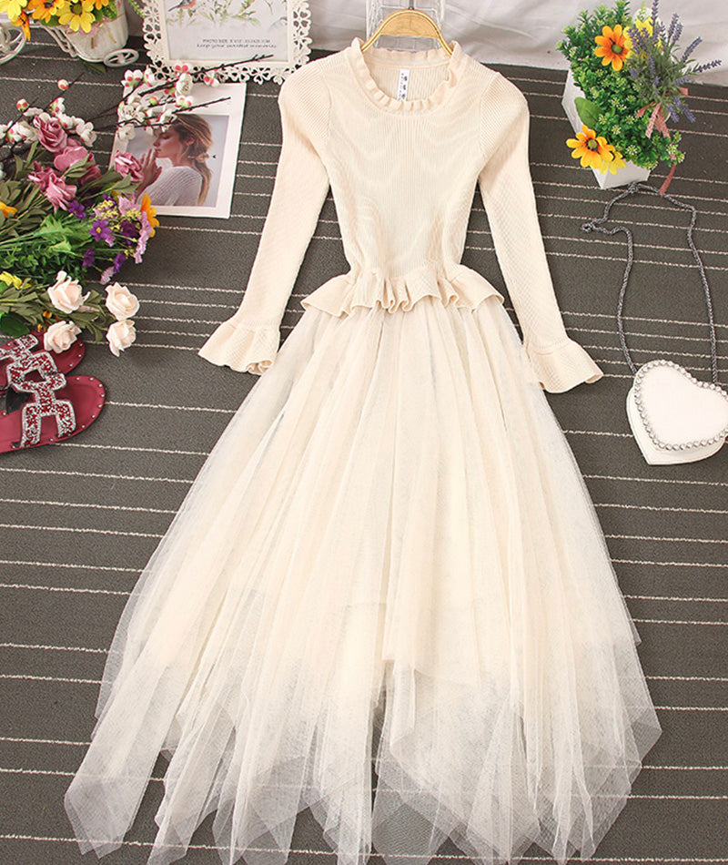 Schönes A-Linien-Patchwork-Kleid aus gestricktem Tüll 204