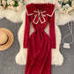 Lovely bow knitted dress long sleeve dress  190