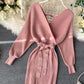 Sweater dress v neck long sleeve dress  173