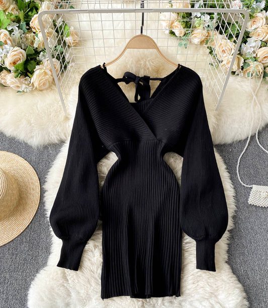Sexy v neck long sleeve sweater dress  170