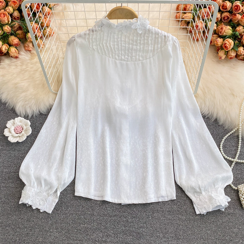 White lace long sleeve tops  251