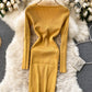 Knitted dress v neck long sleeve dress  181