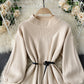 Simple A line long sleeve sweater dress  178