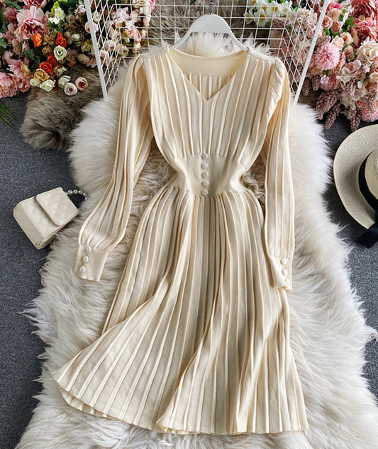 Simple v neck knitted dress sweater dress  185