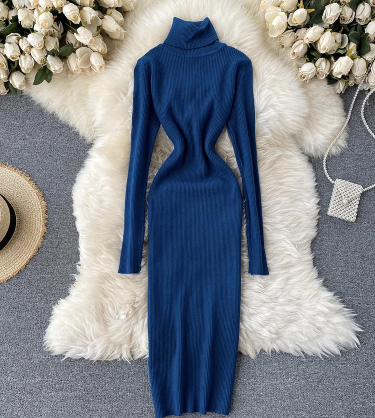 Sweater high neck long sleeve sweater dress  169