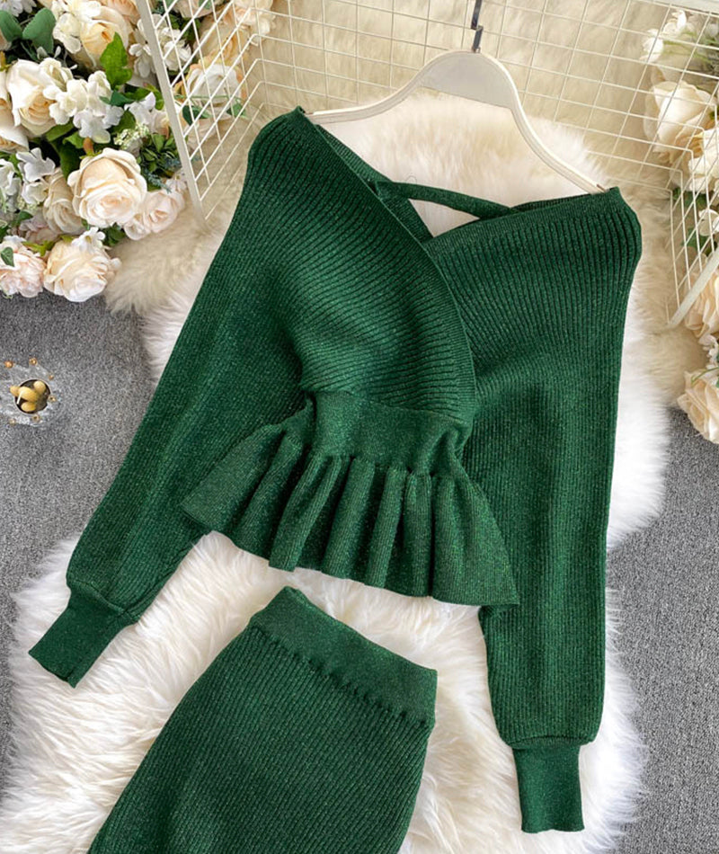 Modisches Langarm-Pullover mit V-Ausschnitt Pullover-Set 207