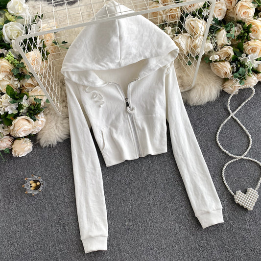 Veste courte à manches longues à la mode d'automne à capuche blanche 249