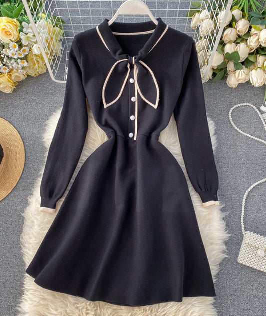 Cute bunny ears long sleeve knitted dress  211