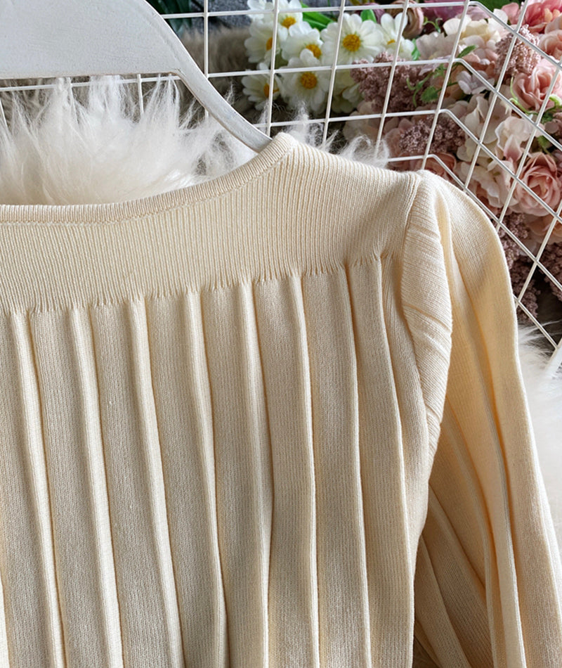 Simple v neck knitted dress sweater dress  185