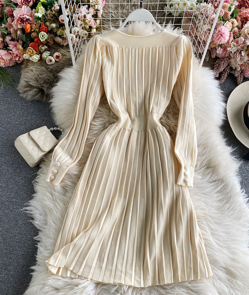 Simple v neck knitted dress sweater dress  185
