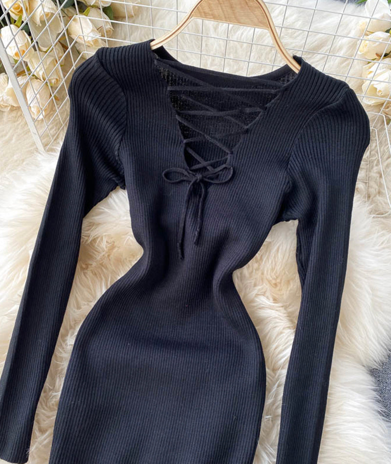 V neck knitted sweater dress  196
