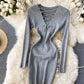 V neck knitted sweater dress  196