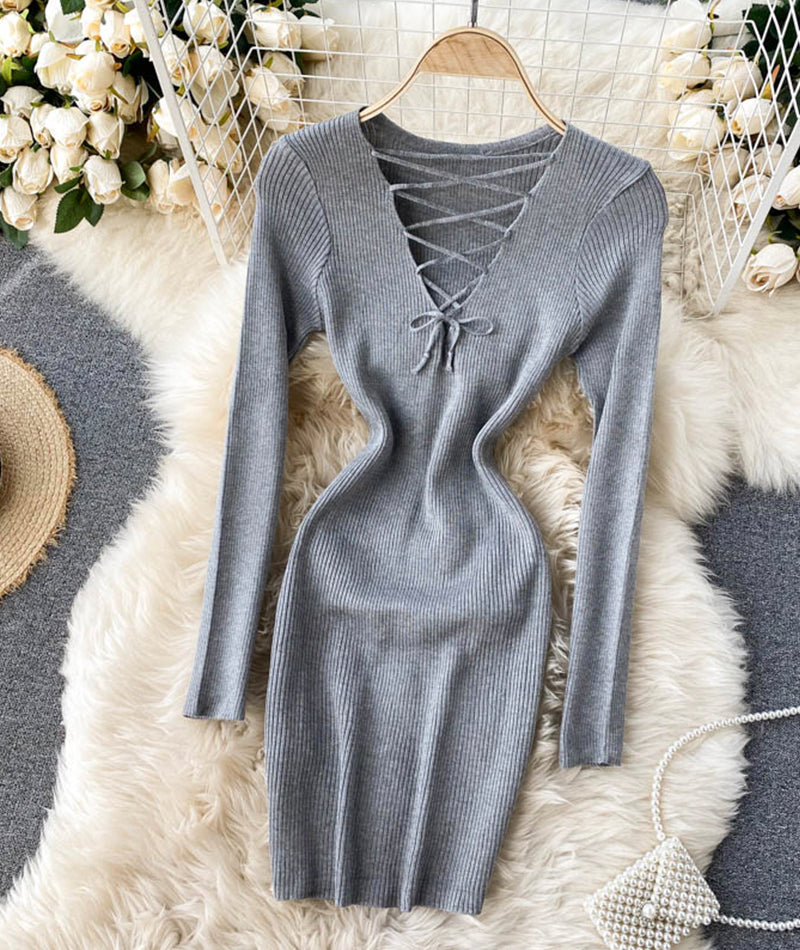 V neck knitted sweater dress  196