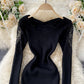 Sexy long sleeve knitted sweater lace panel sweater  191