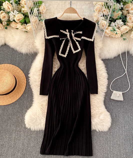 Lovely bow knitted dress long sleeve dress  190
