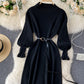 Simple A line long sleeve sweater dress  178