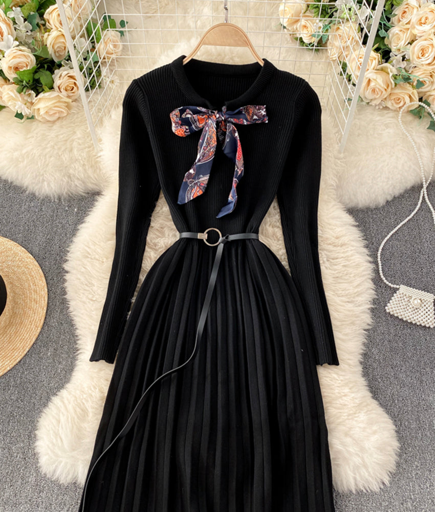 Cute A line long sleeve sweater dress  179