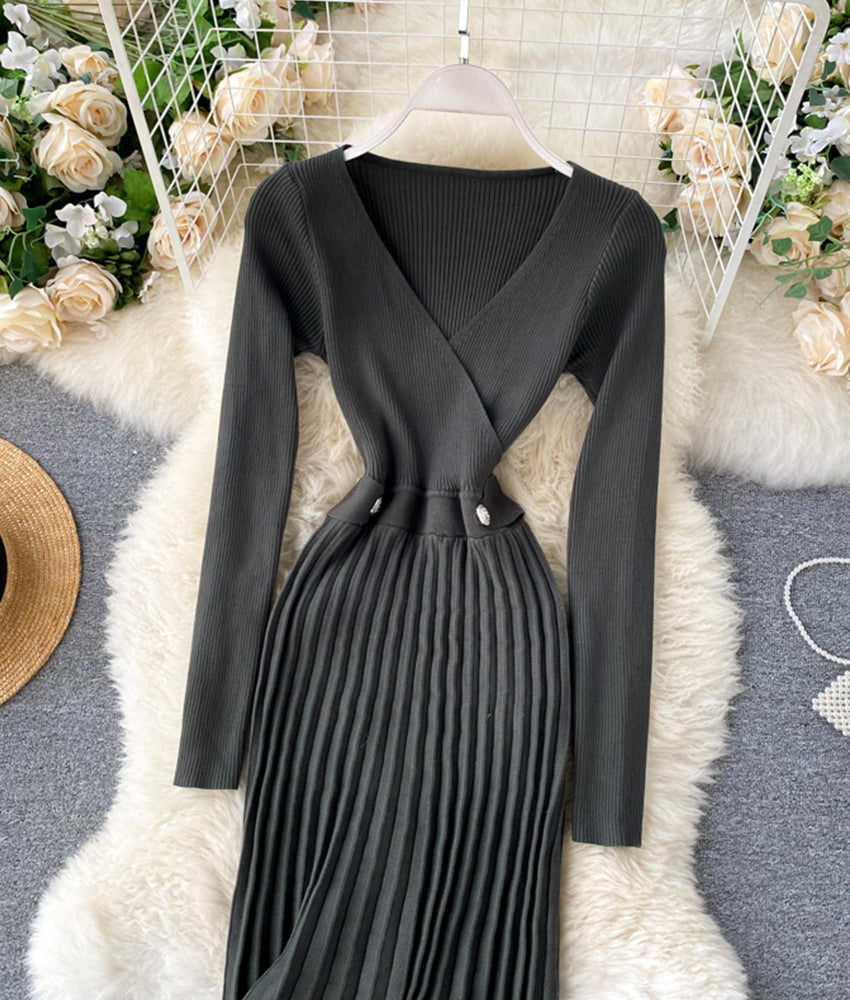 Stylish v neck sweater dress  172