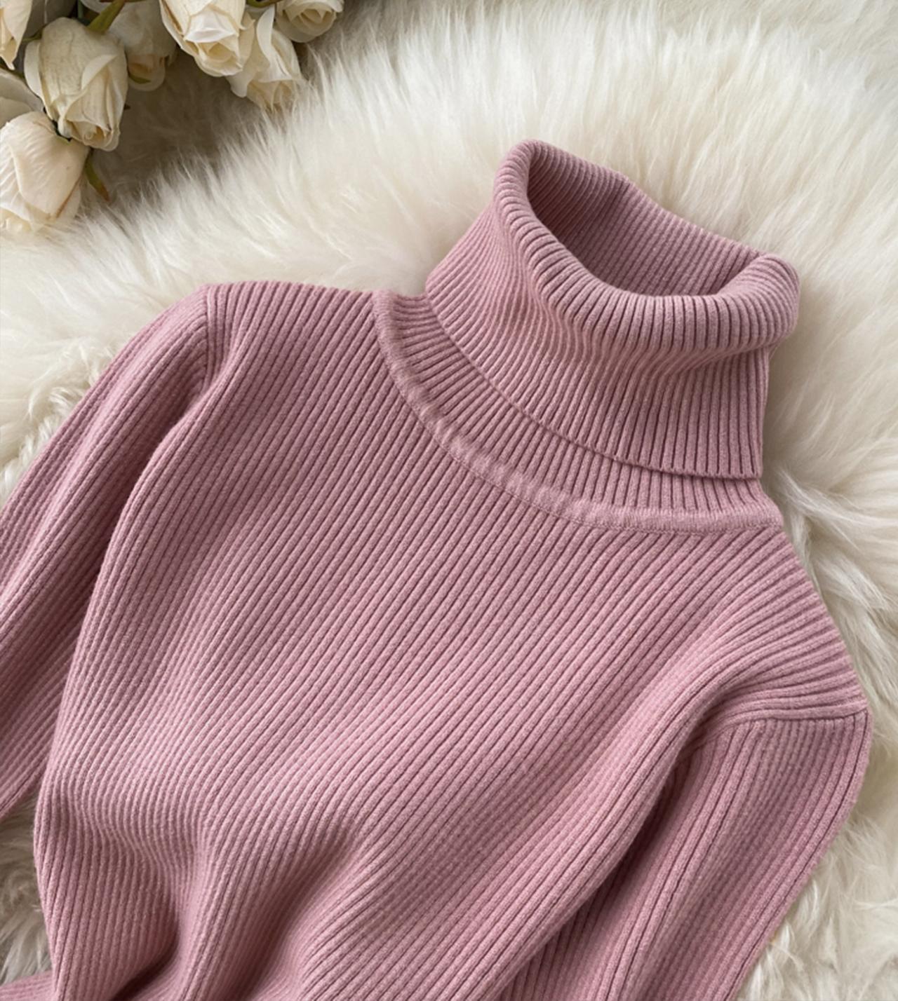 Sweater high neck long sleeve sweater dress  169