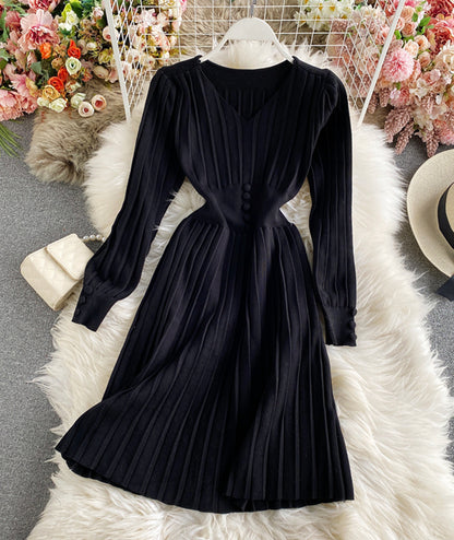 Simple v neck knitted dress sweater dress  185