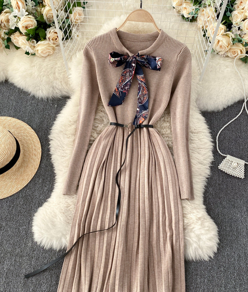 Cute A line long sleeve sweater dress  179