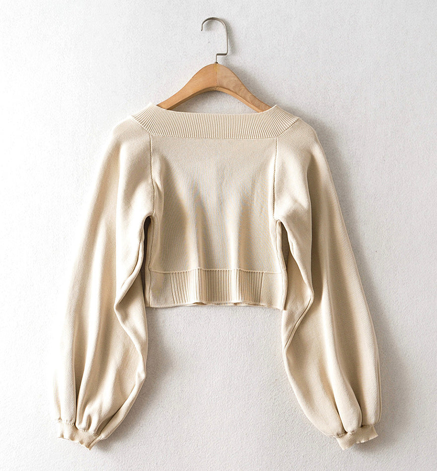 Einfacher Langarm-Pullover mit V-Ausschnitt 144