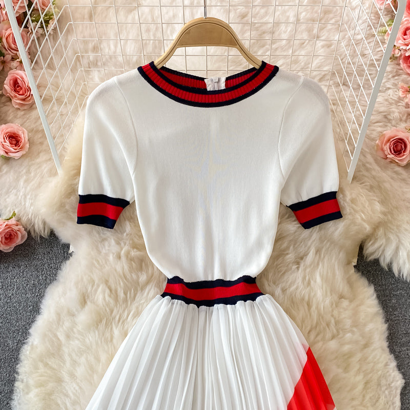 Stylish A line knitted patchwork dress  161