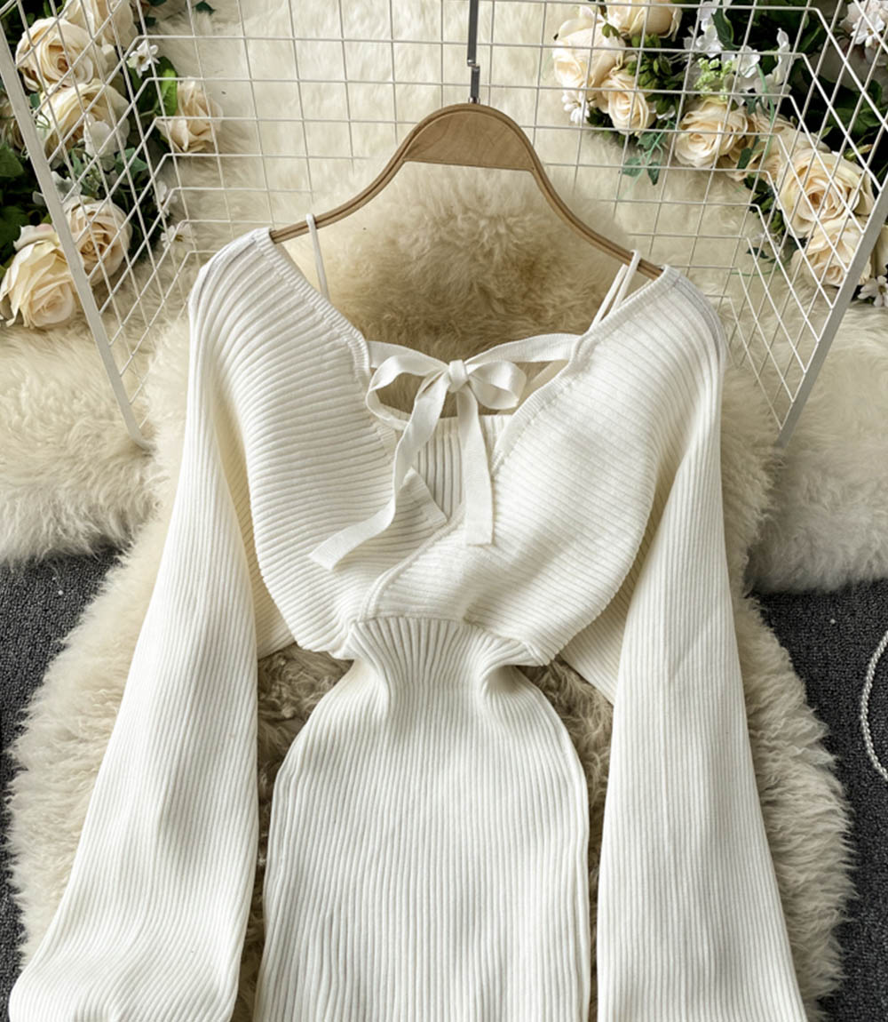 Sexy v neck long sleeve sweater dress  170